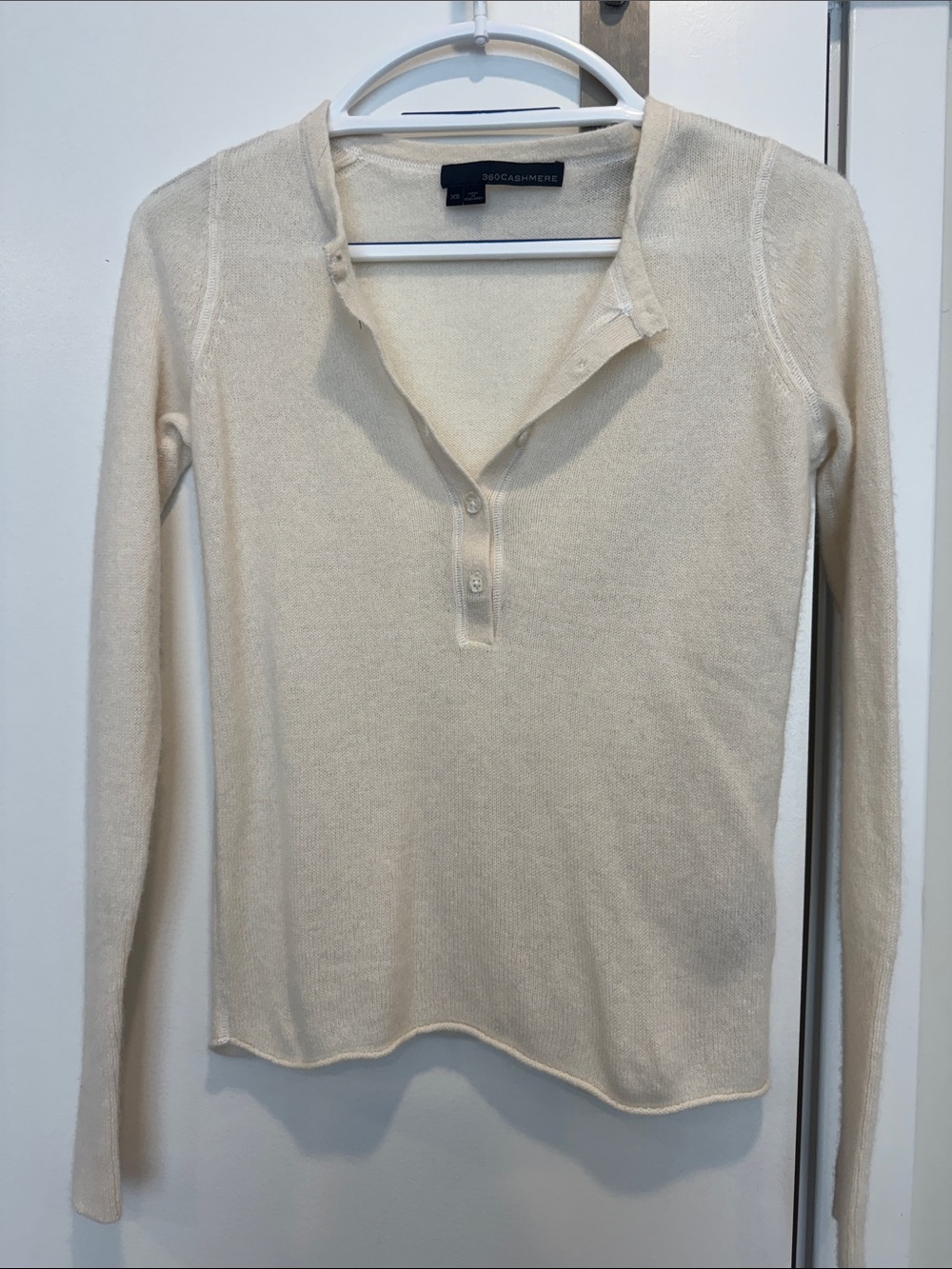 360 Cashmere Cream Henley Long Sleeve Cashmere Top